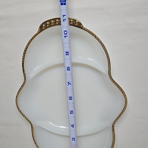 Fire King Oven Ware White Glass Divided 3 Section Gold Colored Trim Dish Tray - Picture 4 of 14